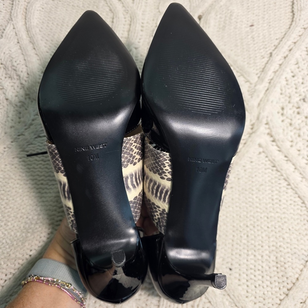 Nine West Marnieo Pumps Black Snakeskin Lace Up Stiletto Heels Womens 10 NEW - Picture 6 of 7